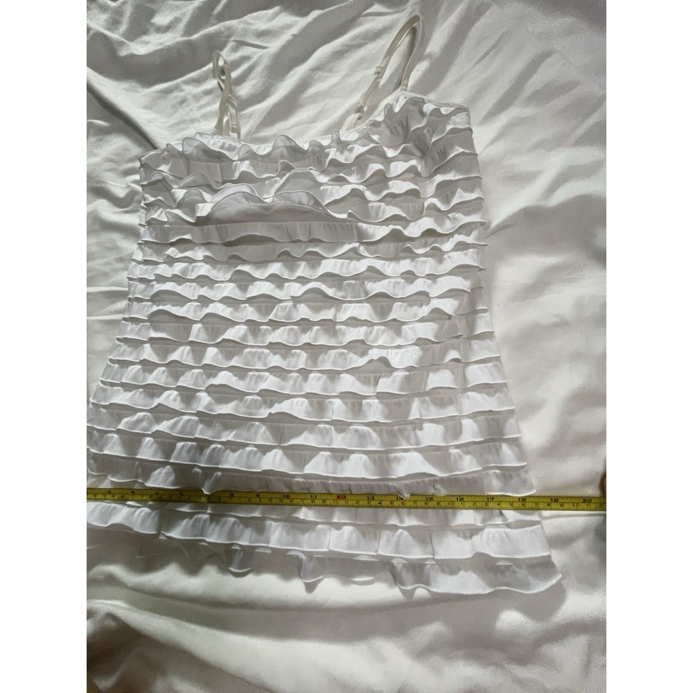 Energie White Tiered Ruffle Ribbon Spaghetti Strap Tank Top Size L